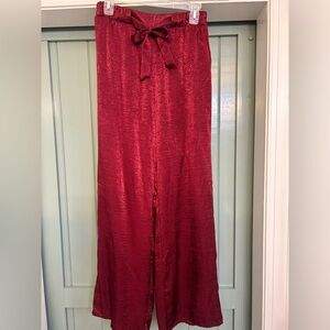 Deep red wide leg satin-like pants